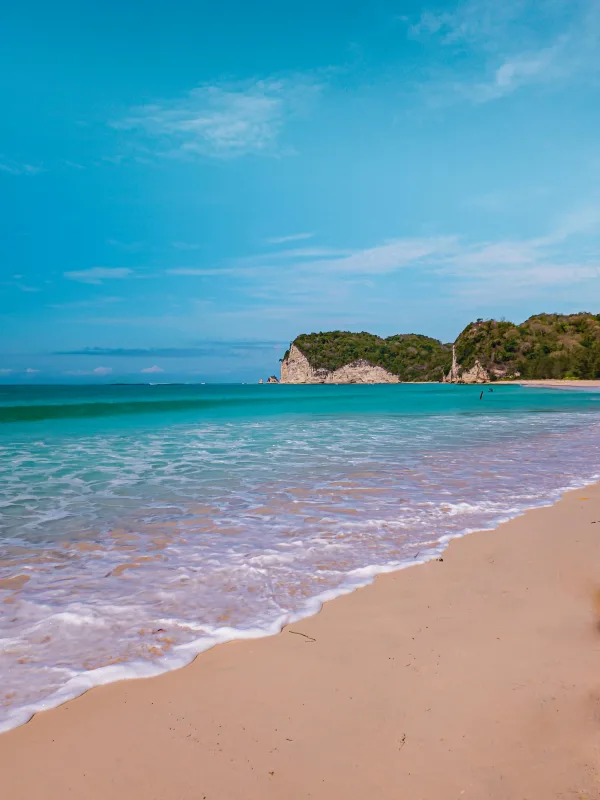 Plage tropicale paradisiaque avec eau turquoise et sable blanc