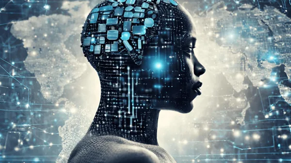 Intelligence artificielle et cerveau numérique futuriste
