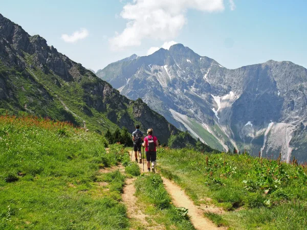 Randonnée en montagne sur un sentier alpin avec vue panoramique