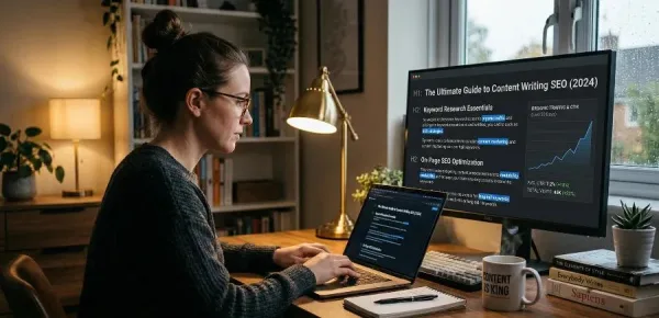 Rédaction SEO et marketing de contenu sur ordinateur de bureau