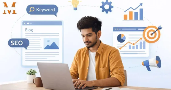 Expert SEO optimisant un blog et une stratégie de mots-clés