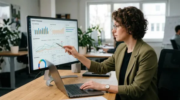 Analyste SEO examinant les performances d'une stratégie de contenu