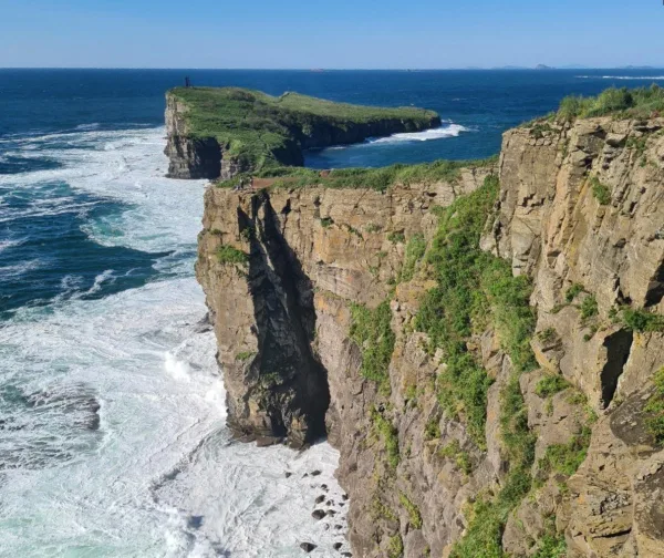 Falaises côtières spectaculaires surplombant l'océan et les vagues