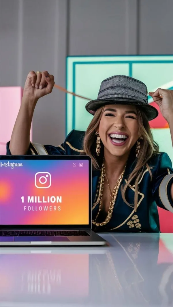 Influenceuse célébrant le cap du million d'abonnés sur les réseaux sociaux
