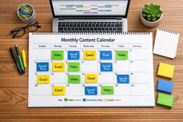 Calendrier éditorial mensuel pour organiser les publications de contenu digital