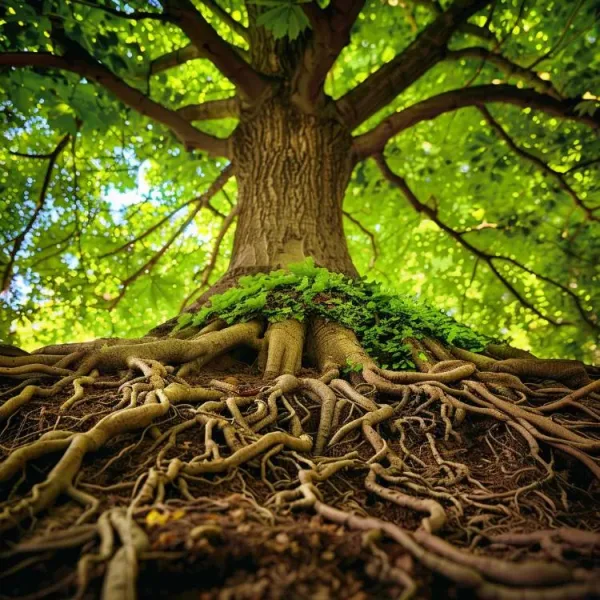 Arbre aux racines profondes, symbole de confiance en soi, de stabilité et de croissance personnelle