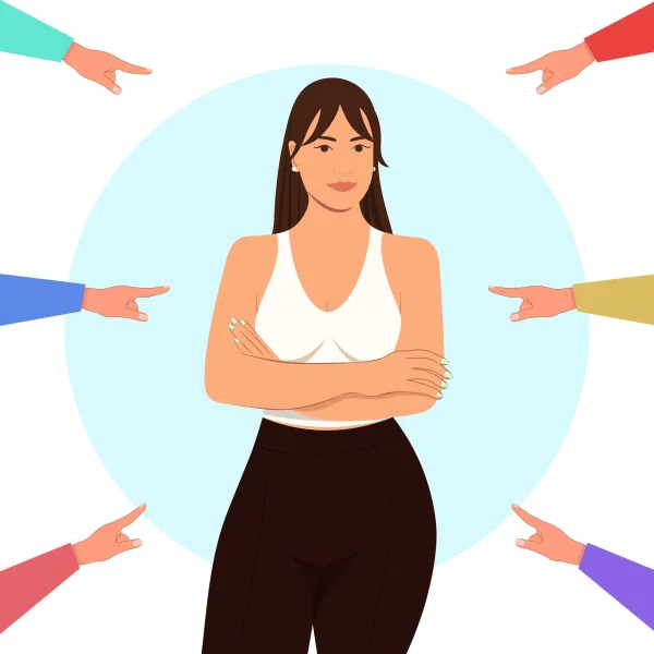 Illustration d'une femme confiante face aux critiques et aux jugements des autres